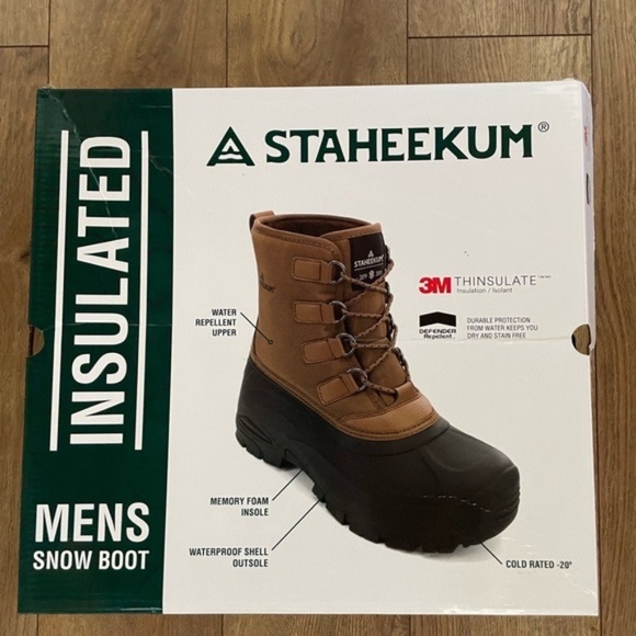 New Staheekum Men's Insulated Snow Boot Brown Waterproof Cold -20 Lace Up NIB - Picture 5 of 6